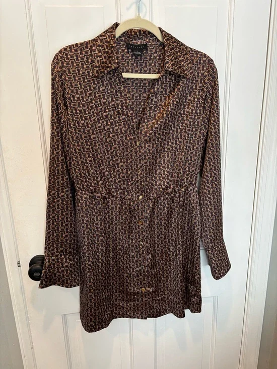 EUC Sanctuary A Day To Shine Multi-Pattern Brown Shirt Dress - Size Small - Picture 5 of 17